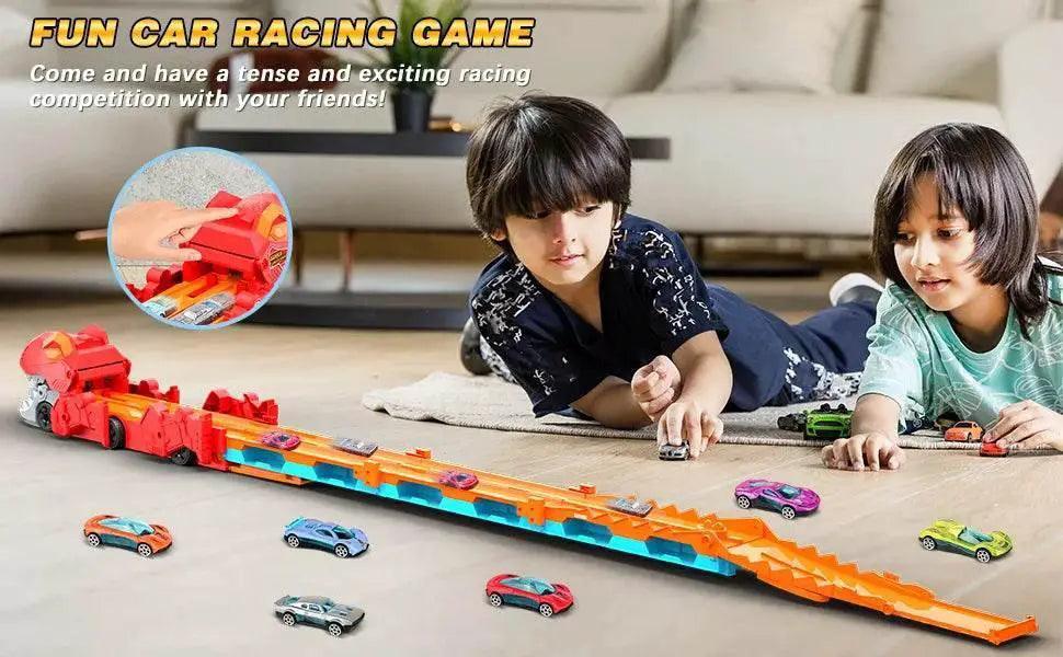  Dinosaur Transport Truck Set with 8 Race Cars and Ejection Track Toy for Kids Ages 3+ -  ToylandEU™