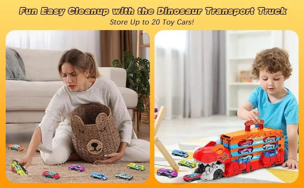  Dinosaur Transport Truck Set with 8 Race Cars and Ejection Track Toy for Kids Ages 3+ -  ToylandEU™