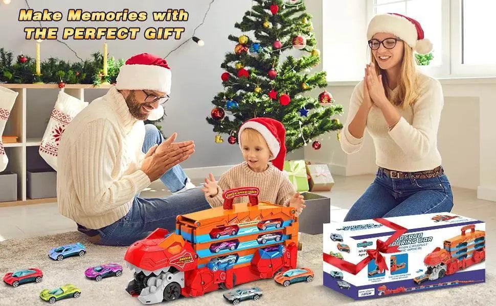  Dinosaur Transport Truck Set with 8 Race Cars and Ejection Track Toy for Kids Ages 3+ -  ToylandEU™