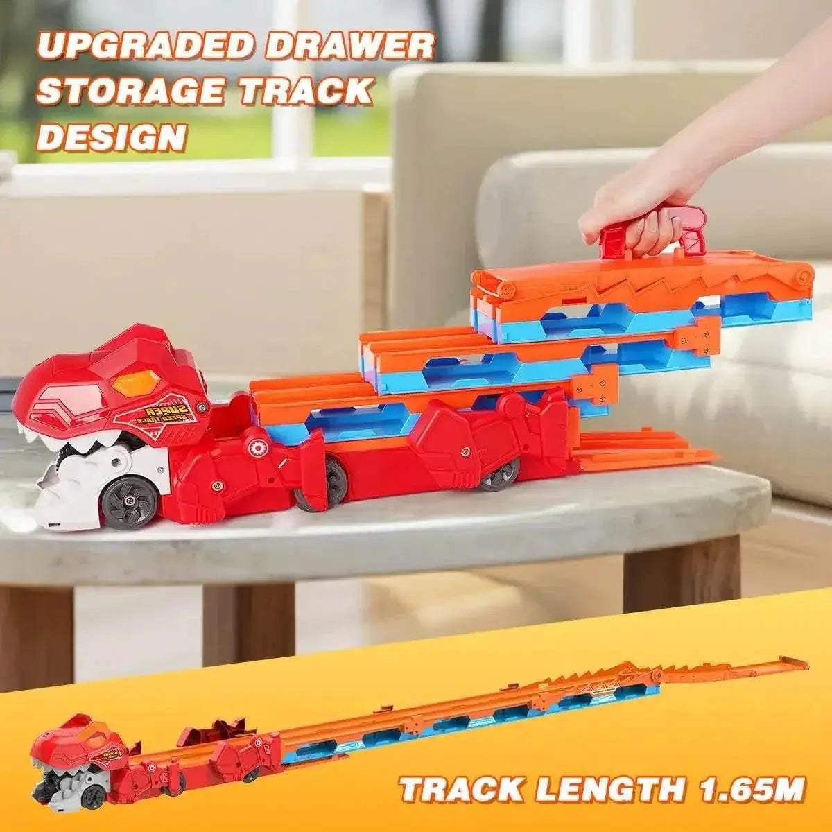 Dinosaur Transport Truck Set with 8 Race Cars and Ejection Track Toy for Kids Ages 3+ - ToylandEU