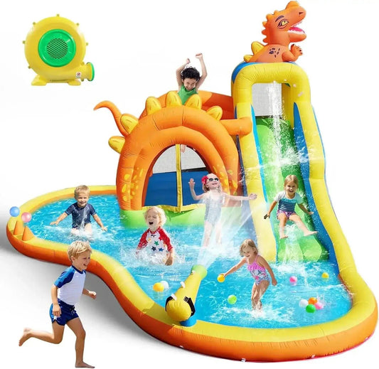  Dinosaur Water Slide Park 7 In 1 Inflatable Play Set -  ToylandEU™