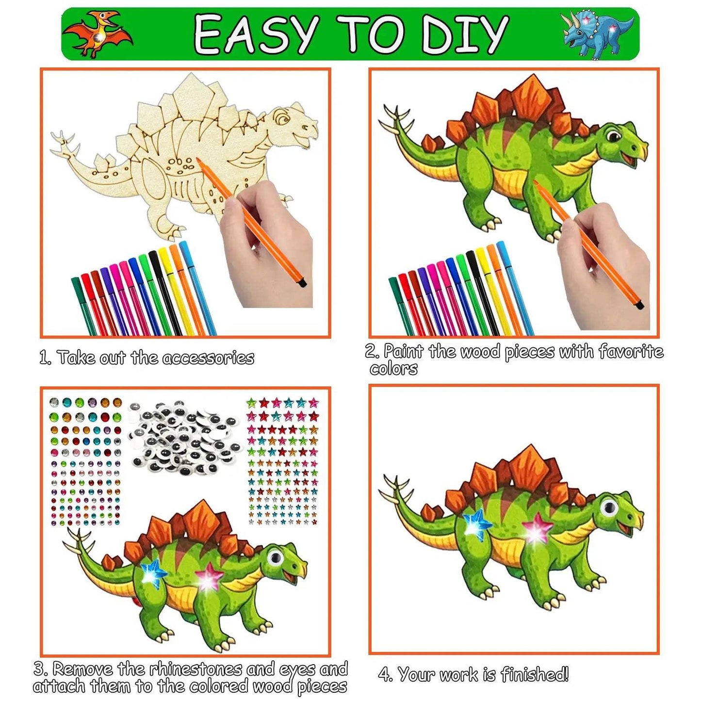 Dinosaur Wood Craft Kit For Creative Do It Yourself Projects - ToylandEU