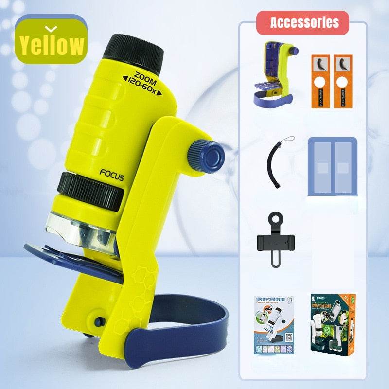 Discover Science: Kids Portable Microscope Kit with LED Light 60X-120X - ToylandEU
