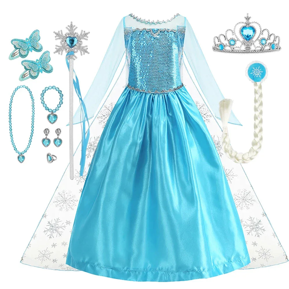 Disney Frozen Elsa Snow Queen Dress Sparkle Design For Girls Halloween Party - ToylandEU
