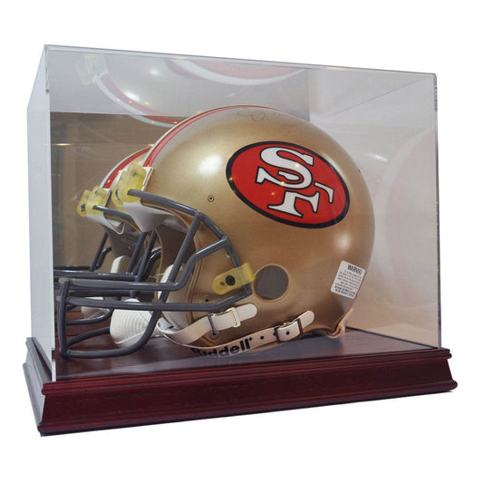 Display Case Football Helmet Mirrored Back Cherry Wood Base - ToylandEU