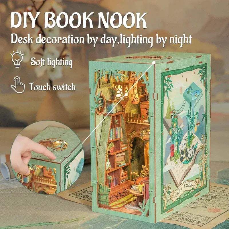 Diy Panda Themed Book Nook Kit With Dust Cover Glow - ToylandEU