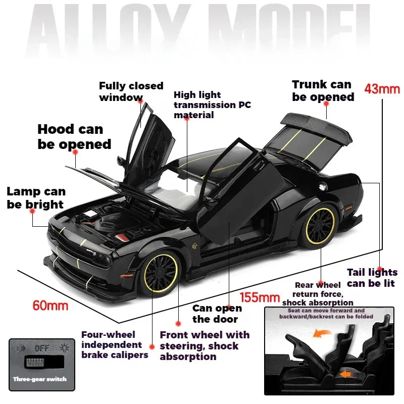 Dodge Challenger SRT Hellcat Redeye 1:32 Diecast Model Car With Sound And Light - ToylandEU