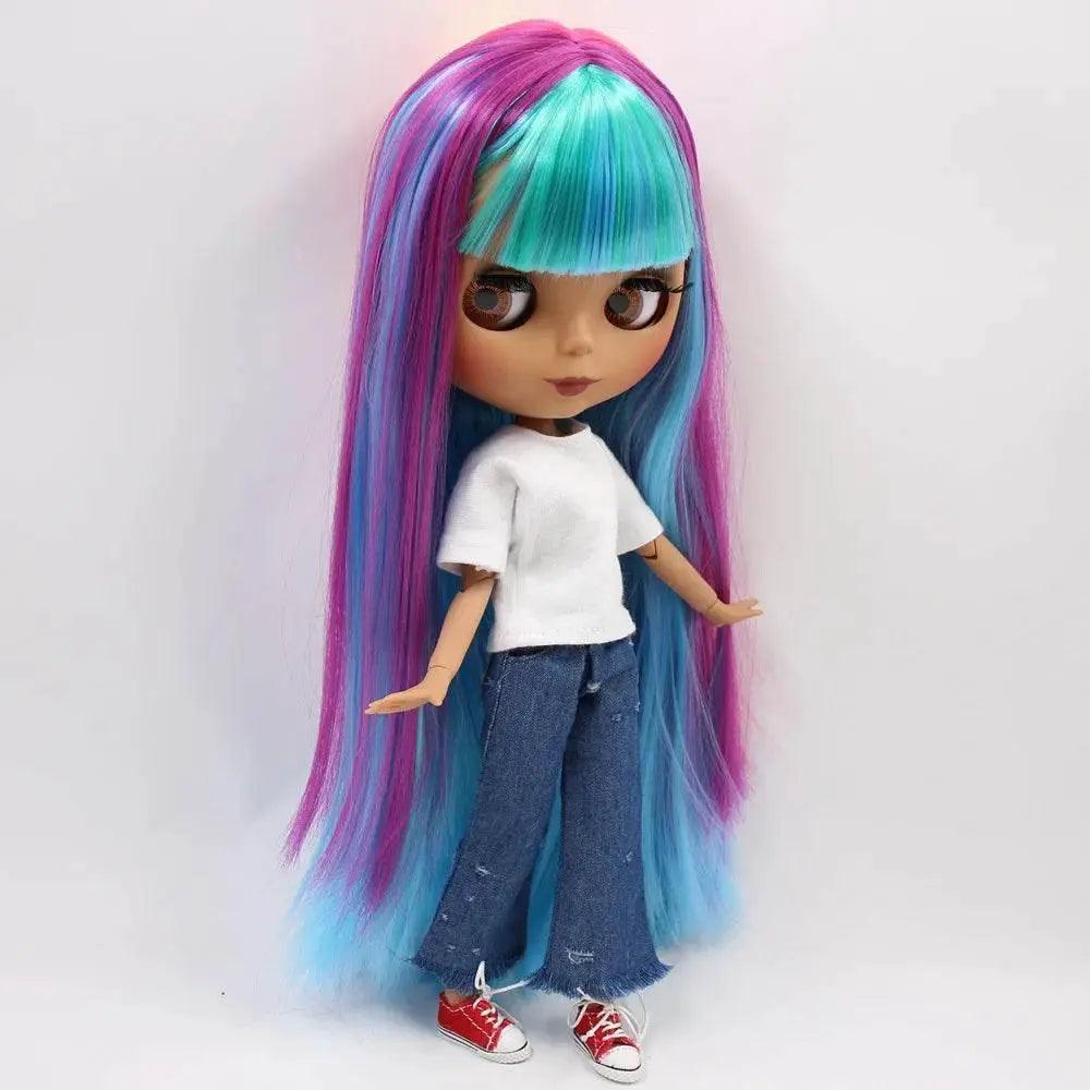  ICY DBS Blyth Doll No.BL7color Colorful Rainbow Hair Black Matte Face 1/6 BJD Anime Girl -  ToylandEU™