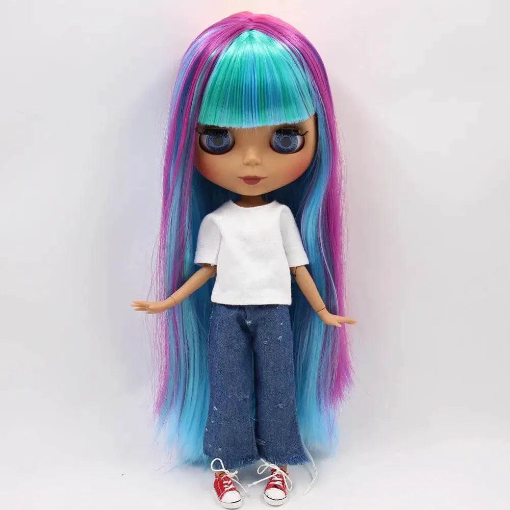  ICY DBS Blyth Doll No.BL7color Colorful Rainbow Hair Black Matte Face 1/6 BJD Anime Girl -  ToylandEU™