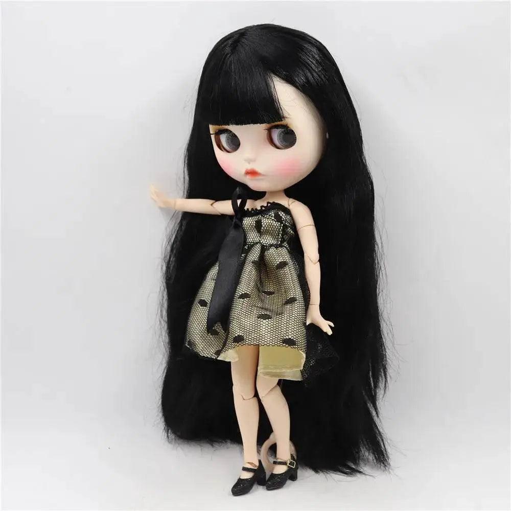  ICY DBS Blyth Doll White Skin Joint Body Black Straight Hair New Matte Face with Eyebrows Lip Gloss BL117 -  ToylandEU™