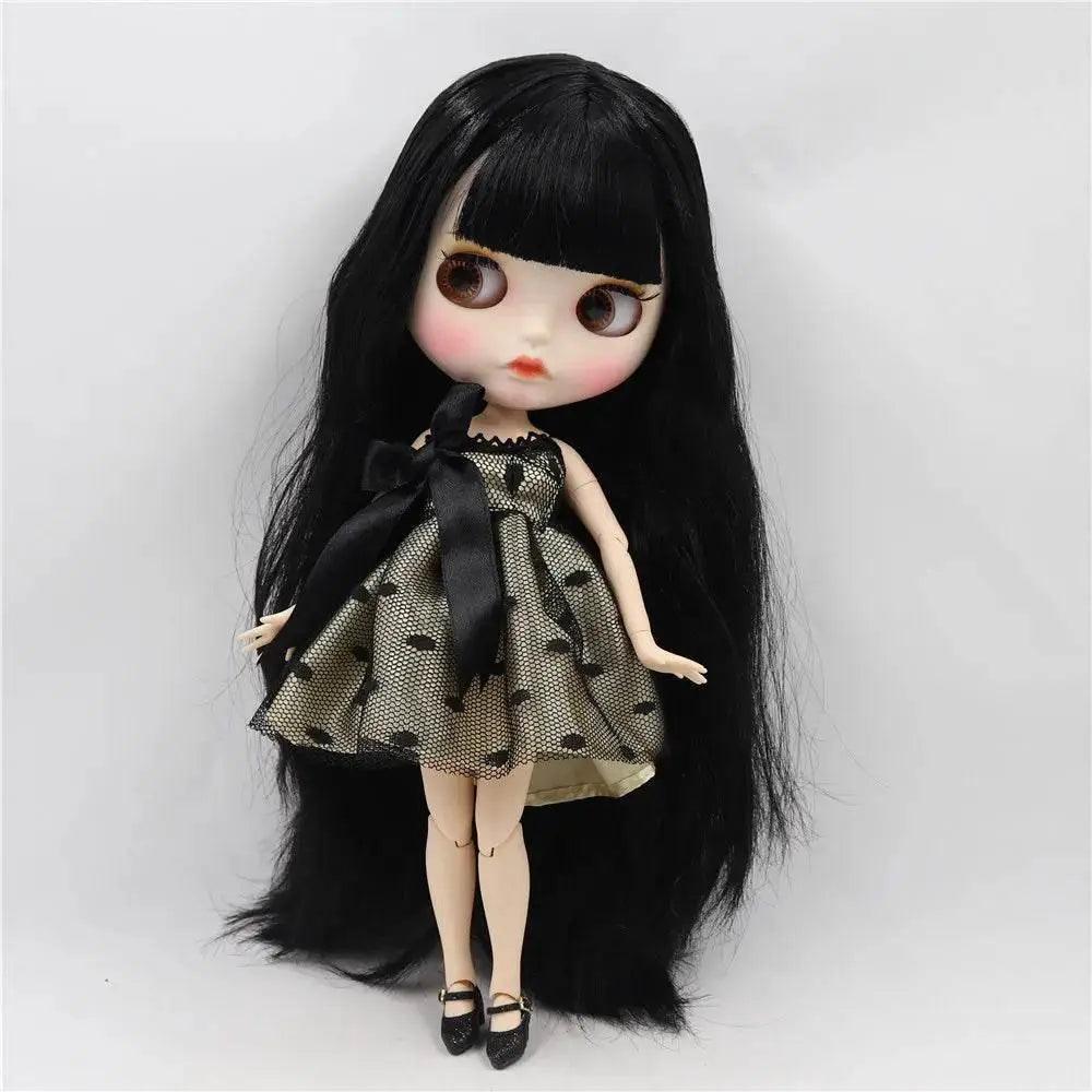  ICY DBS Blyth Doll White Skin Joint Body Black Straight Hair New Matte Face with Eyebrows Lip Gloss BL117 -  ToylandEU™
