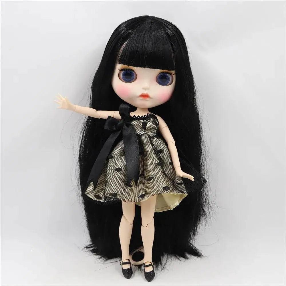  ICY DBS Blyth Doll White Skin Joint Body Black Straight Hair New Matte Face with Eyebrows Lip Gloss BL117 -  ToylandEU™