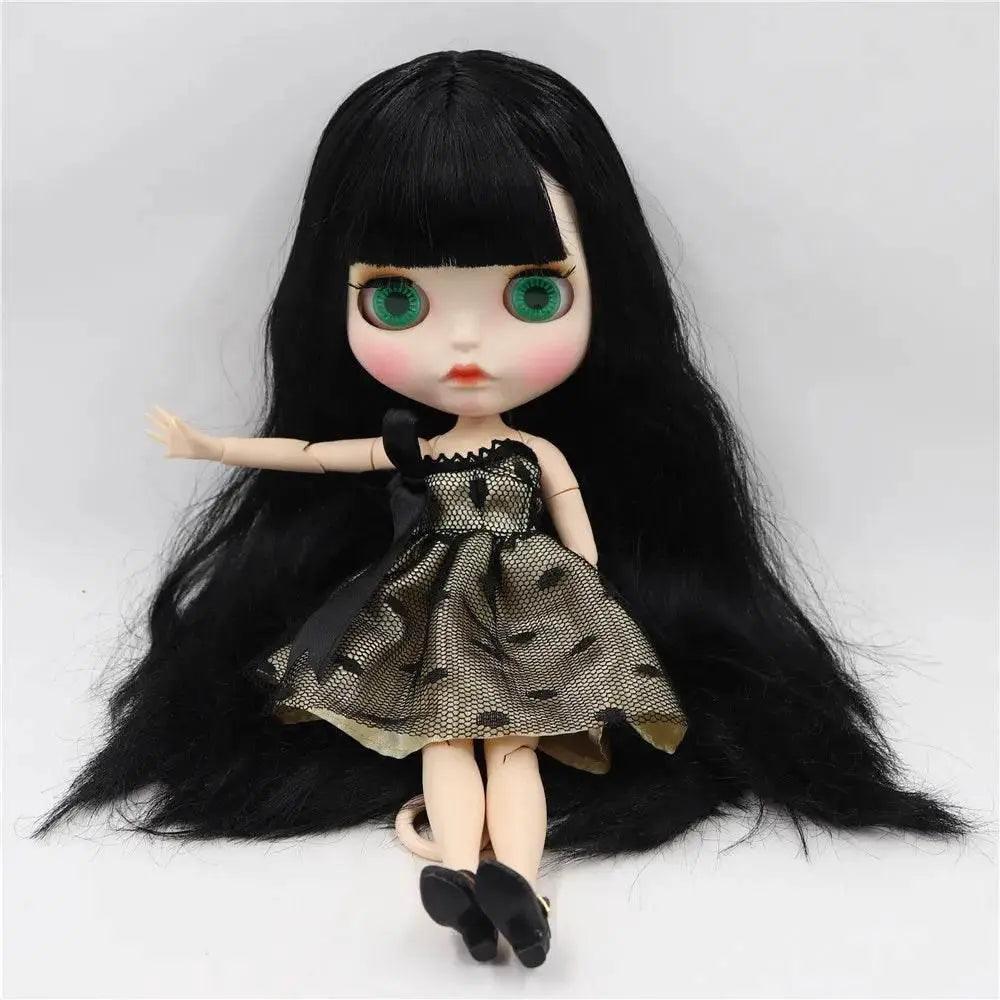  ICY DBS Blyth Doll White Skin Joint Body Black Straight Hair New Matte Face with Eyebrows Lip Gloss BL117 -  ToylandEU™