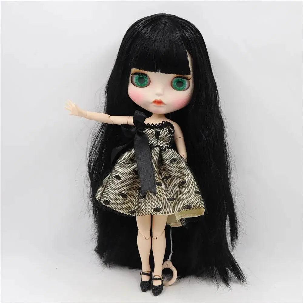  ICY DBS Blyth Doll White Skin Joint Body Black Straight Hair New Matte Face with Eyebrows Lip Gloss BL117 -  ToylandEU™