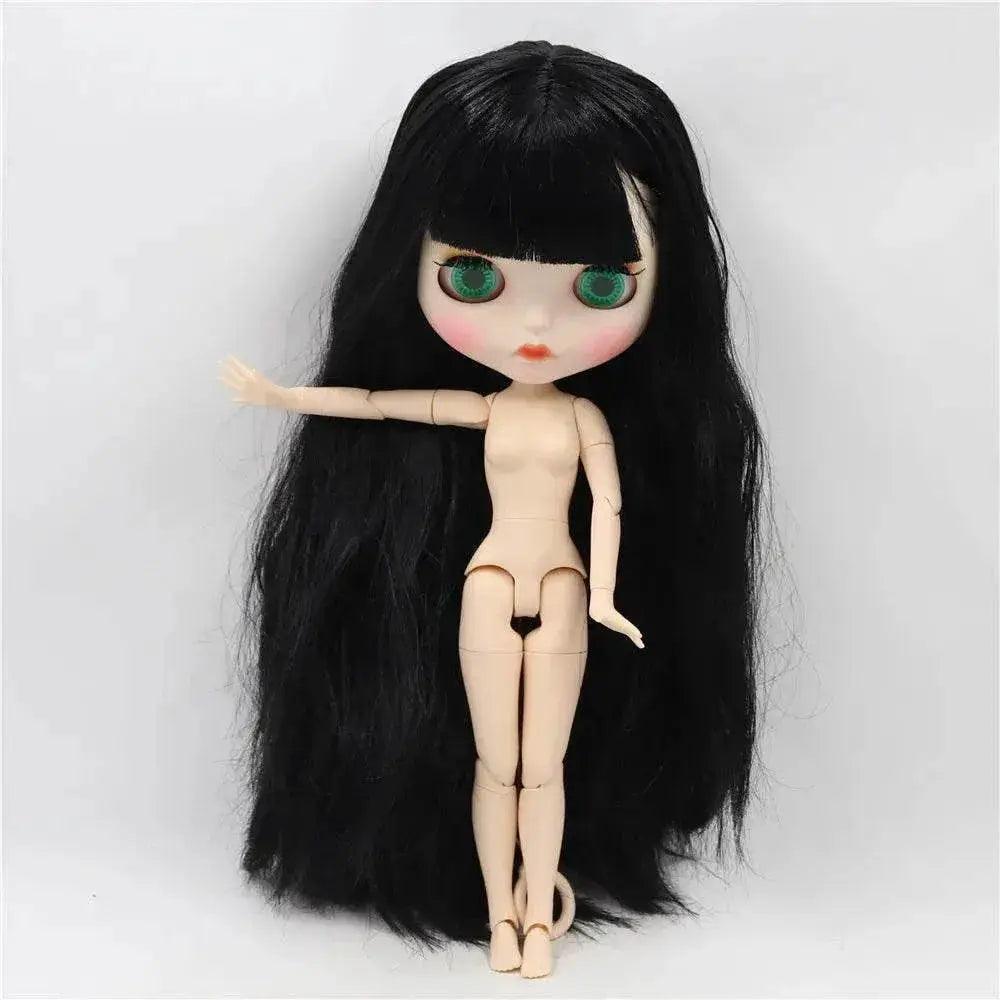  ICY DBS Blyth Doll White Skin Joint Body Black Straight Hair New Matte Face with Eyebrows Lip Gloss BL117 -  ToylandEU™