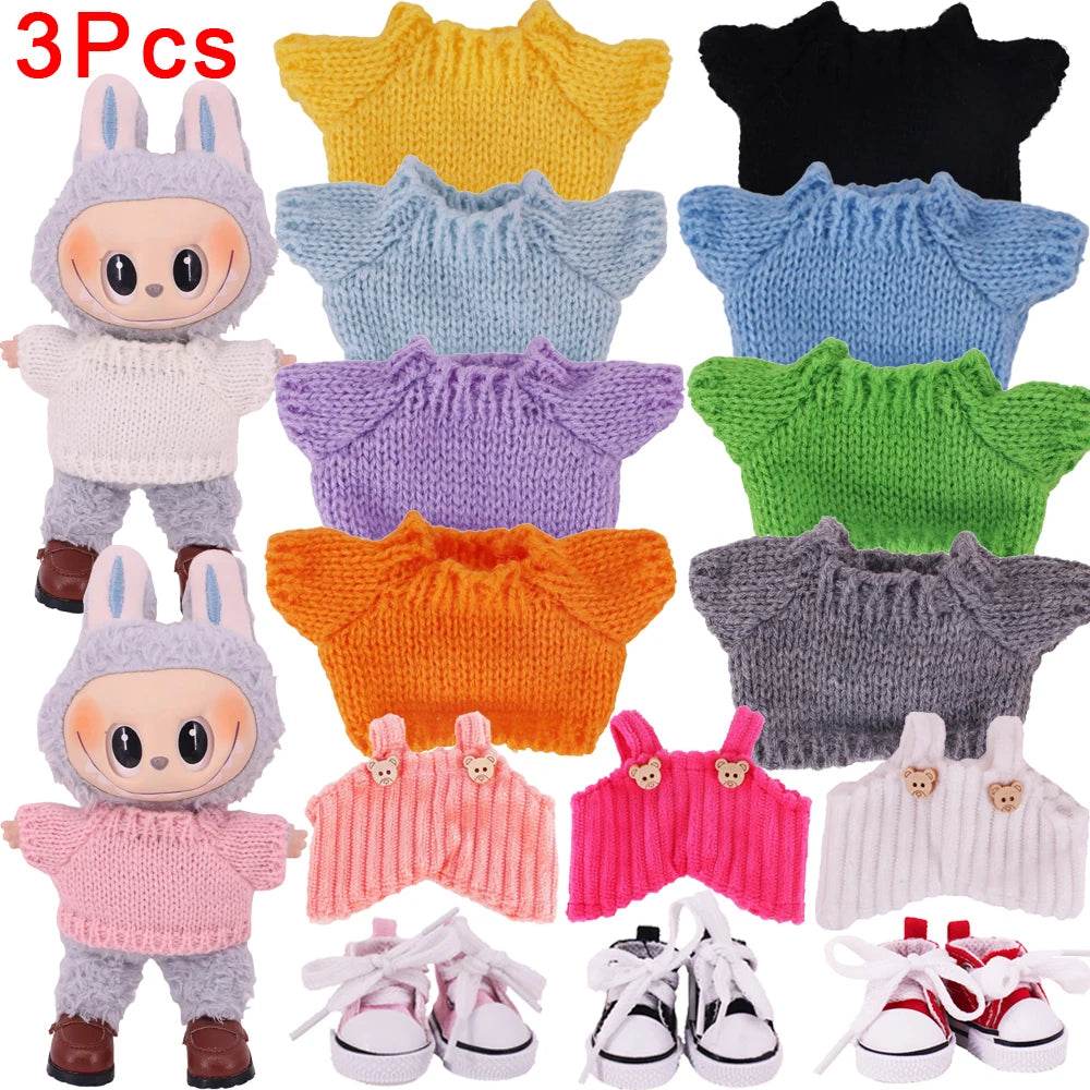 Doll Sweater Overall Shoes 3Pcs Set For Labubu Clothes - ToylandEU