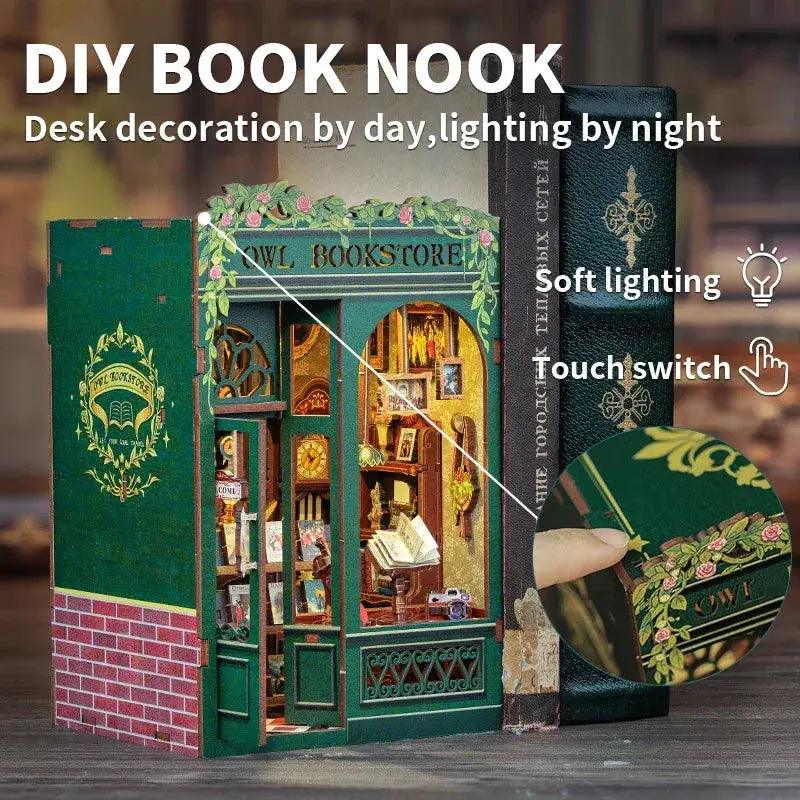  DIY Wooden Dollhouse Kit With Owl Bookstore Furniture -  ToylandEU™