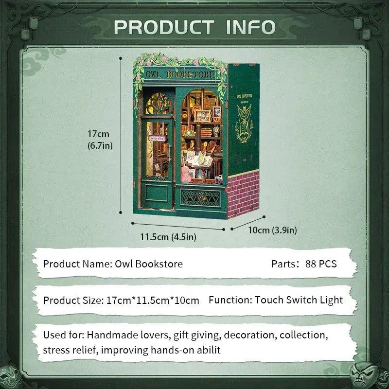  DIY Wooden Dollhouse Kit With Owl Bookstore Furniture -  ToylandEU™