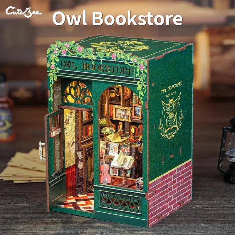  DIY Wooden Dollhouse Kit With Owl Bookstore Furniture -  ToylandEU™