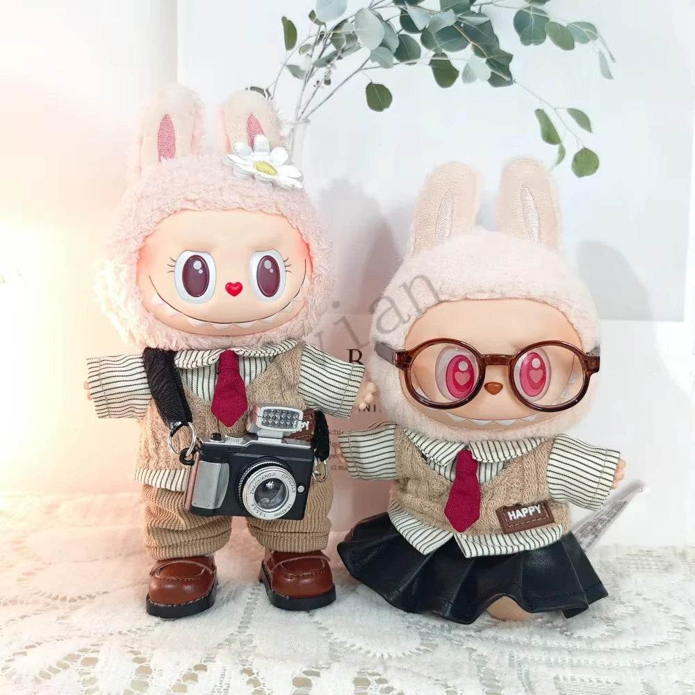 Dolls Clothes Outfit Accessories for 15-17cm Labubu College Style Shirt Leather Skirt and Camera Shoes Clothing - ToylandEU