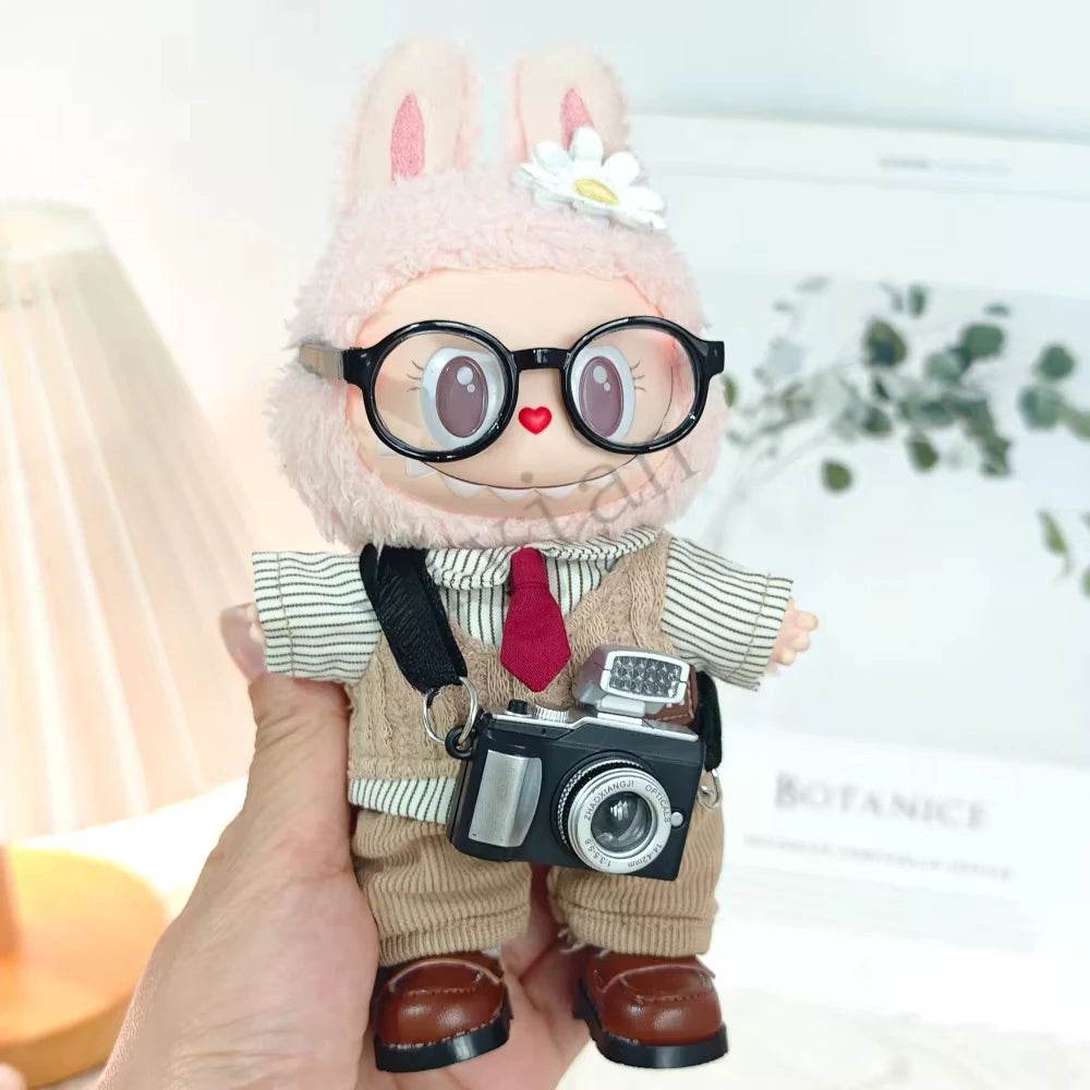 Dolls Clothes Outfit Accessories for 15-17cm Labubu College Style Shirt Leather Skirt and Camera Shoes Clothing - ToylandEU