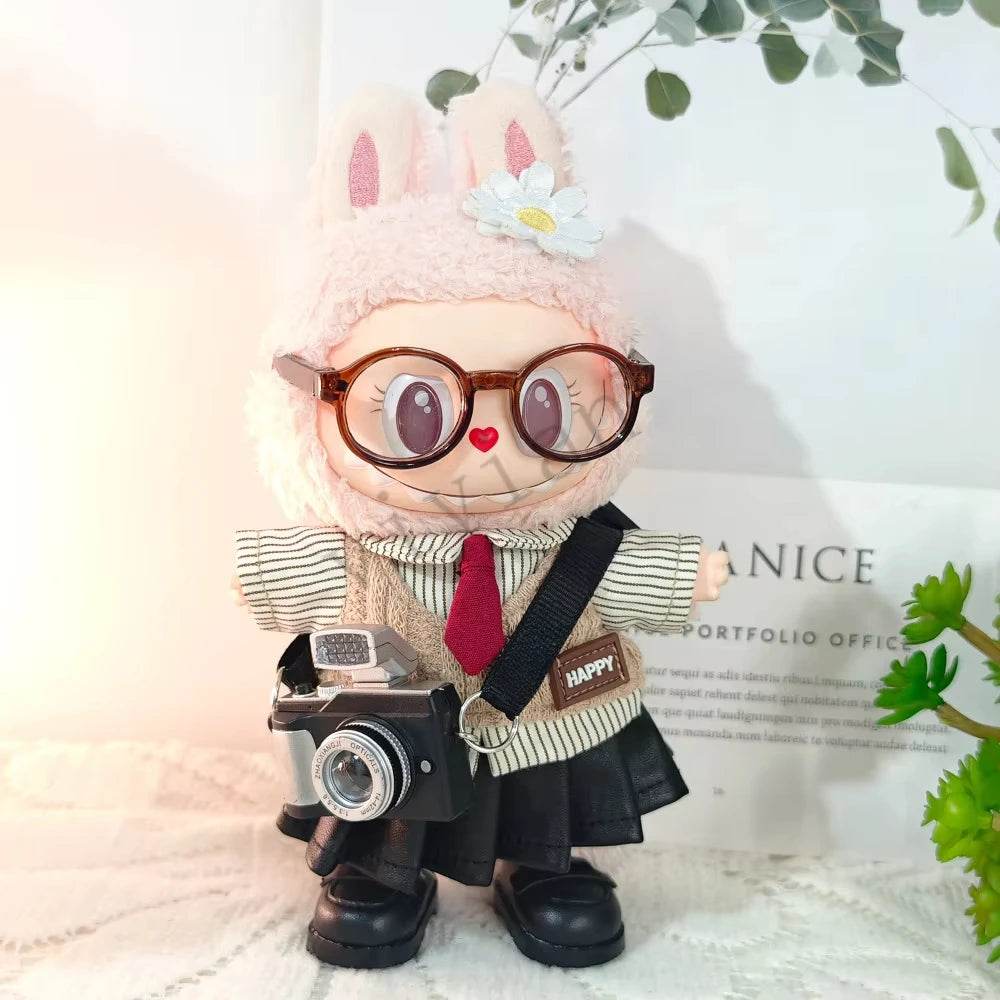 Dolls Clothes Outfit Accessories for 15-17cm Labubu College Style Shirt Leather Skirt and Camera Shoes Clothing - ToylandEU
