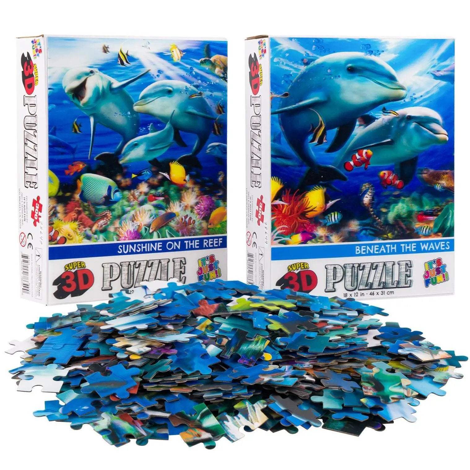 Dolphin Family & Couple Set of 2 300 Piece Lenticular Jigsaw Puzzles Prime 3D - Puzzle Merchant