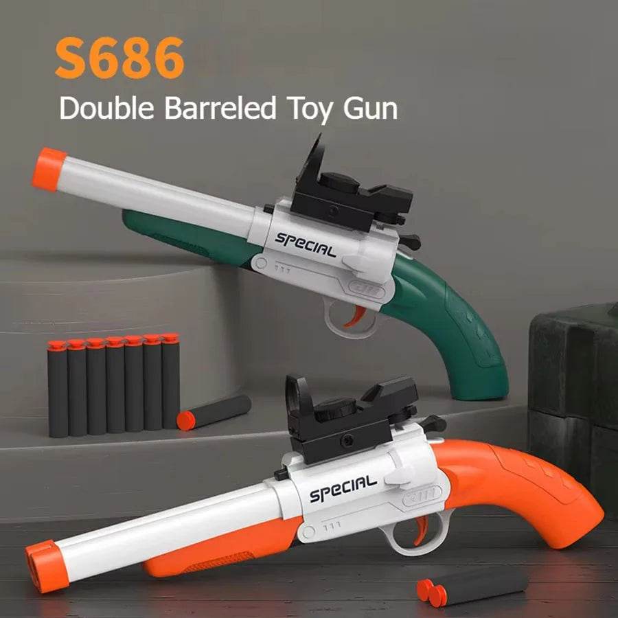 Double Barreled S686 Manual Soft Bullet Toy Gun Foam Dart Blaster Plastic Safe Shooting Model for Kids and Boys Games - ToylandEU