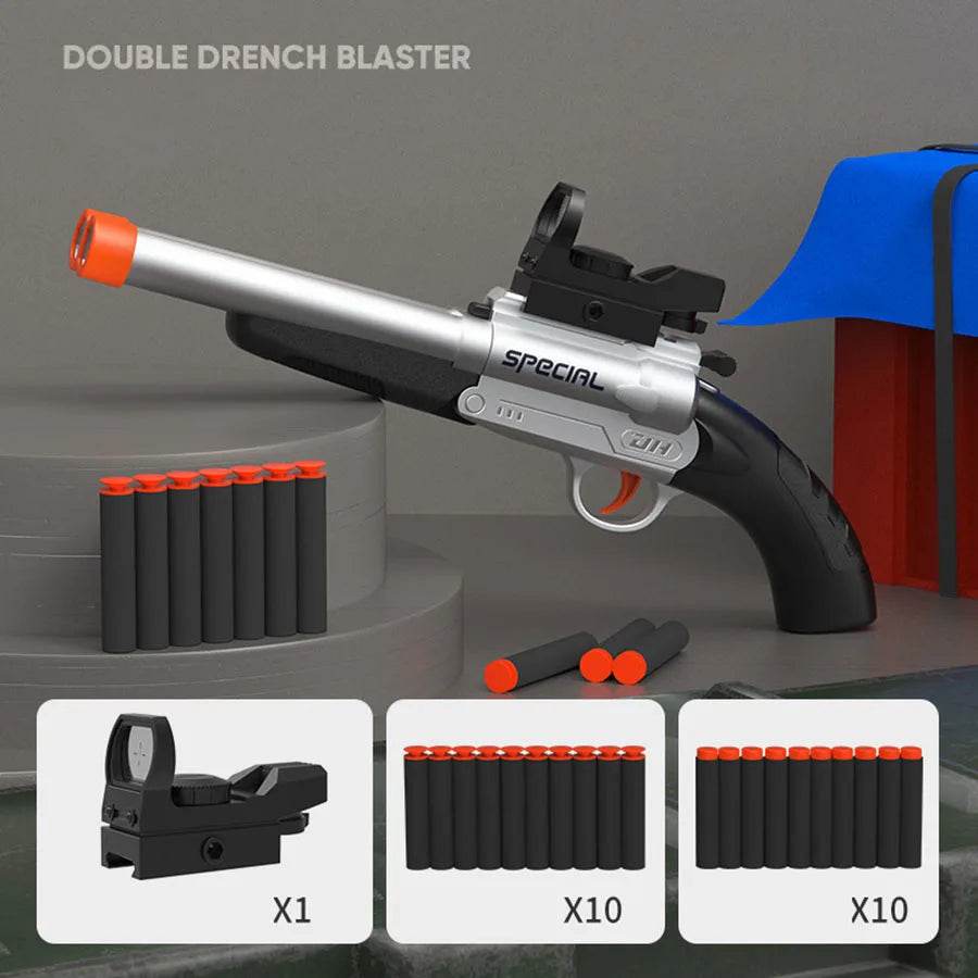 Double Barreled S686 Manual Soft Bullet Toy Gun Foam Dart Blaster Plastic Safe Shooting Model for Kids and Boys Games - ToylandEU