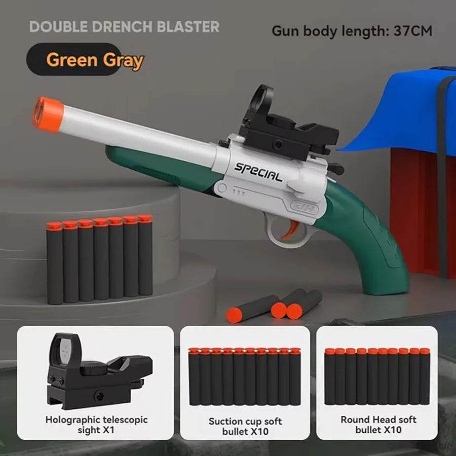 Double Barreled S686 Manual Soft Bullet Toy Gun Foam Dart Blaster Plastic Safe Shooting Model for Kids and Boys Games - ToylandEU