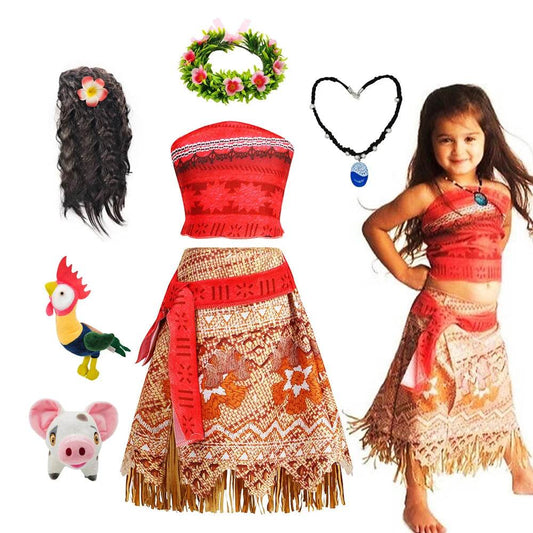 DreamParty Kids Dress With Moana Necklace Flower Set Party - ToylandEU