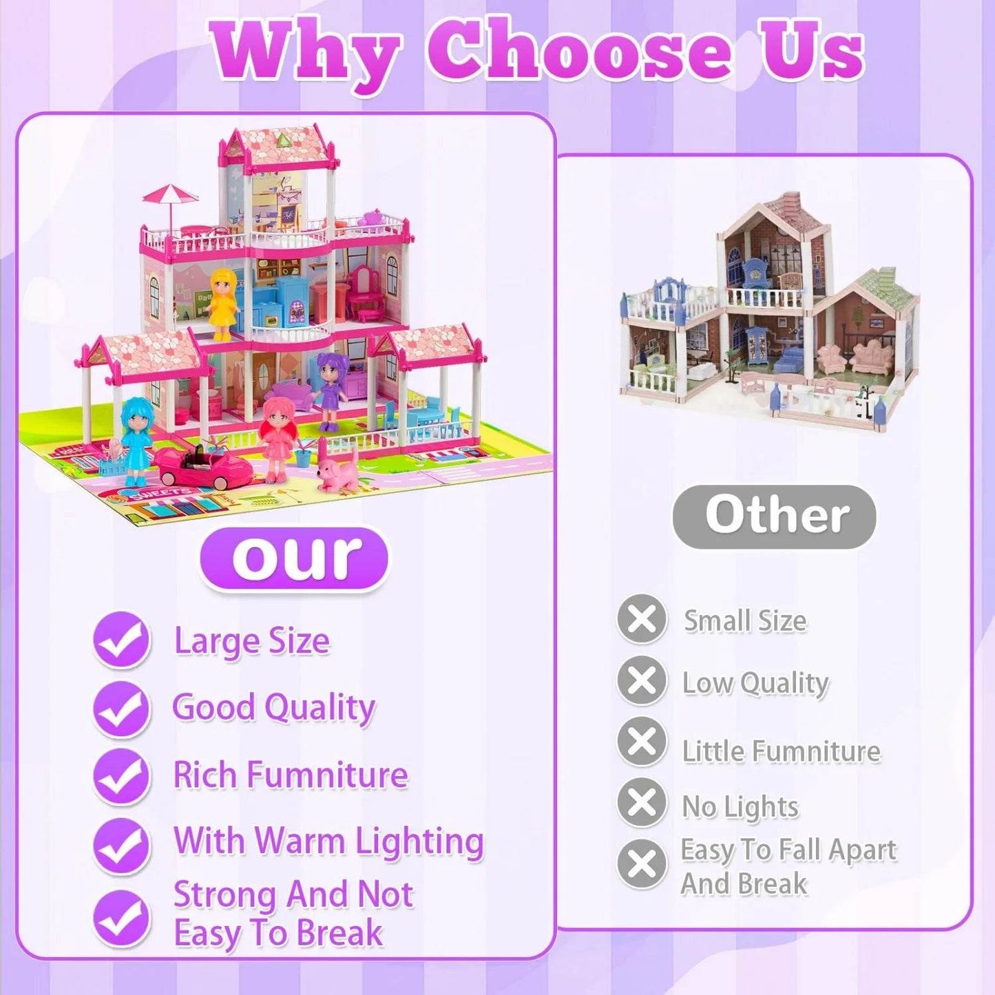 Dreamy Dollhouse With Lights For Girls 3 Plus Years - ToylandEU