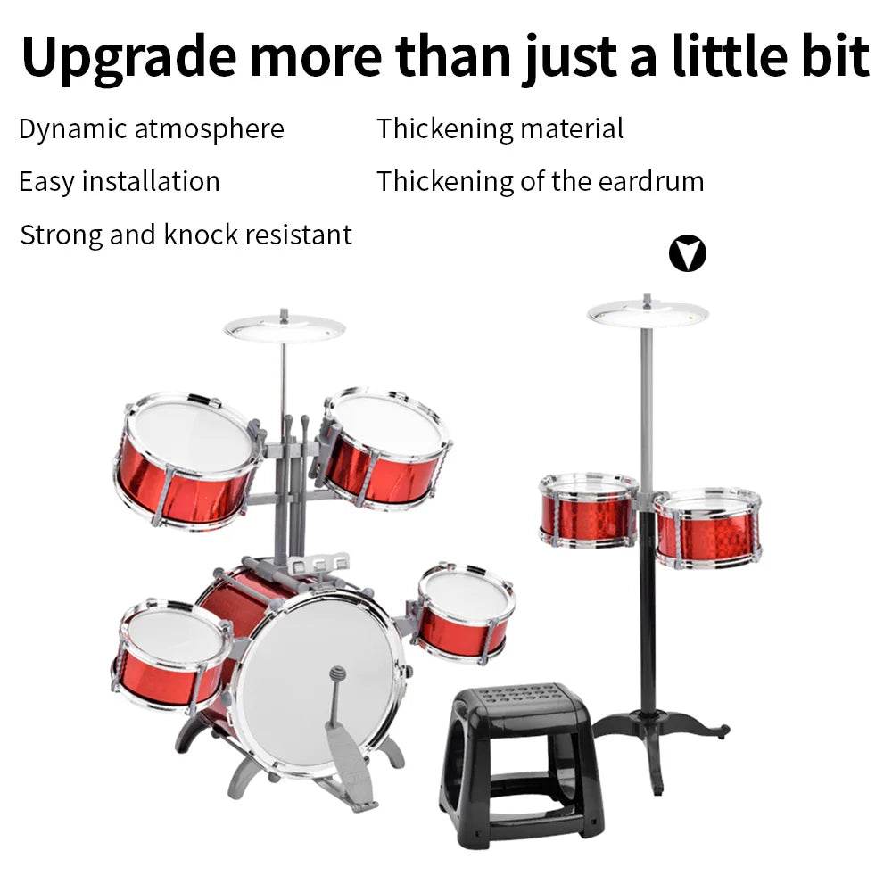 Drum Set Jazz Drum Kit with Stool 7 Drums for Beginners - ToylandEU