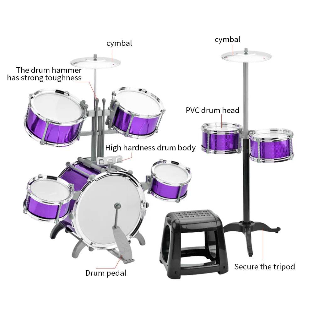 Drum Set Jazz Drum Kit with Stool 7 Drums for Beginners - ToylandEU