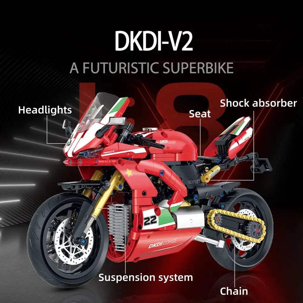 1:8 MOC Technical Motorcycle Building Blocks Brick Ducati Motorbike Locomotive Road Racer Assemble Model Vehicle Toy Kid 597PCS - ToylandEU