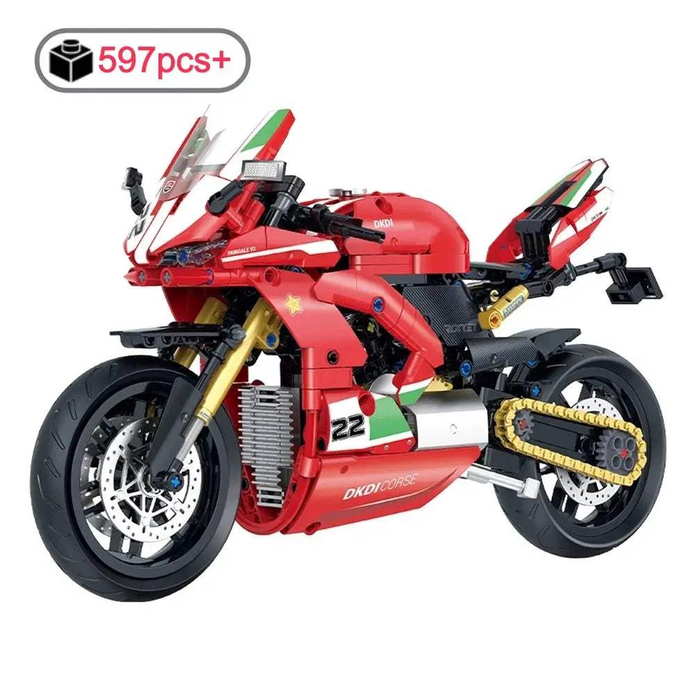 1:8 MOC Technical Motorcycle Building Blocks Brick Ducati Motorbike Locomotive Road Racer Assemble Model Vehicle Toy Kid 597PCS - ToylandEU