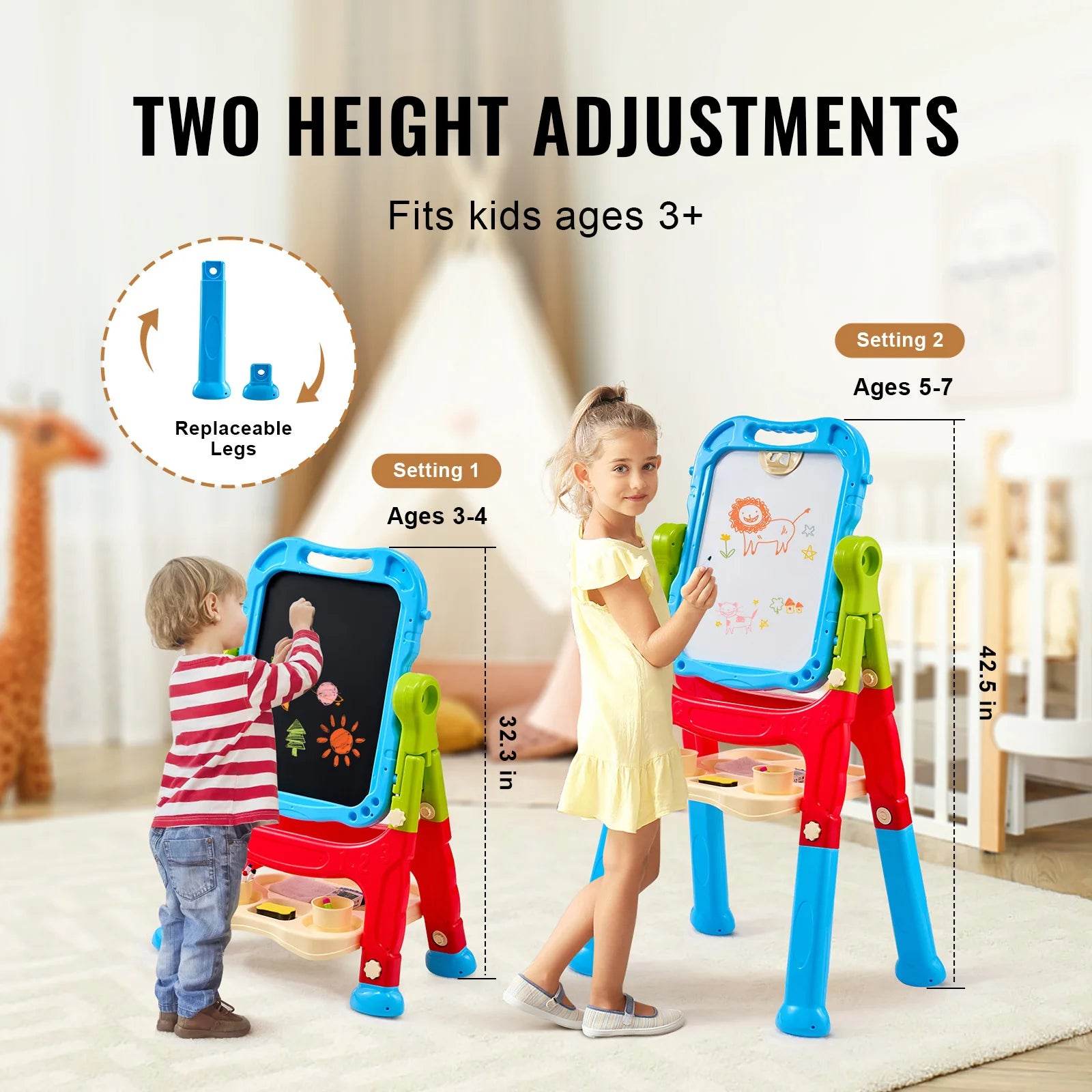 Durable Art Magnetic Drawing Board Easel with Chalkboard for Creative Kids Age 3 and Up - ToylandEU