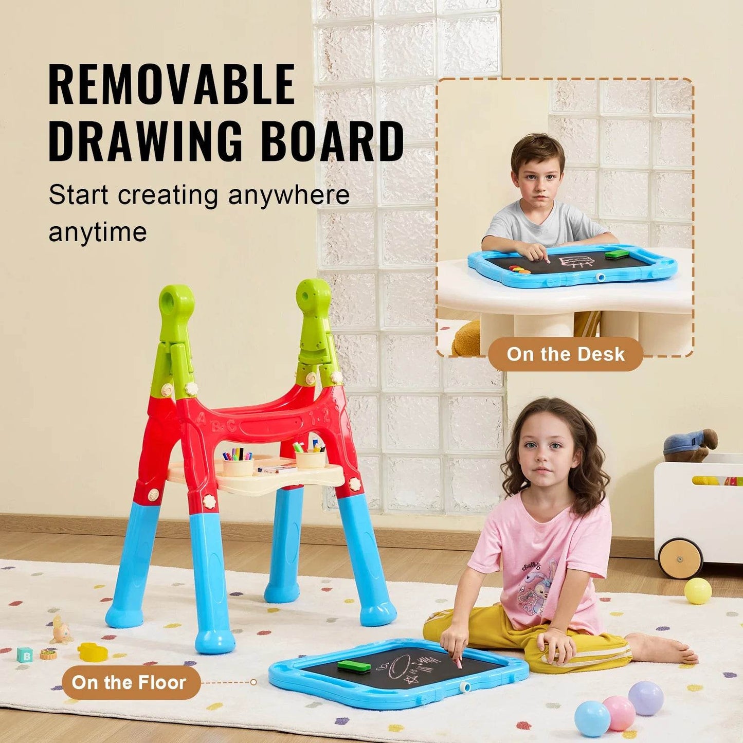 Durable Art Magnetic Drawing Board Easel with Chalkboard for Creative Kids Age 3 and Up - ToylandEU