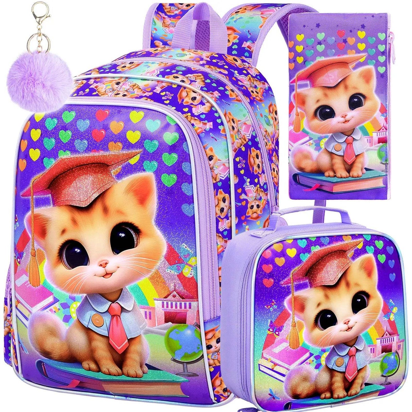 Durable Backpack Set 3 In 1 With UV Print Lunch Box And Pencil Case White Cloud Deer For Girls 7 To 13 - ToylandEU