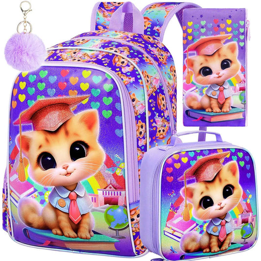 Durable Backpack Set 3 In 1 With UV Print Lunch Box And Pencil Case White Cloud Deer For Girls 7 To 13 - ToylandEU