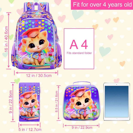 Durable Backpack Set 3 In 1 With UV Print Lunch Box And Pencil Case White Cloud Deer For Girls 7 To 13 - ToylandEU
