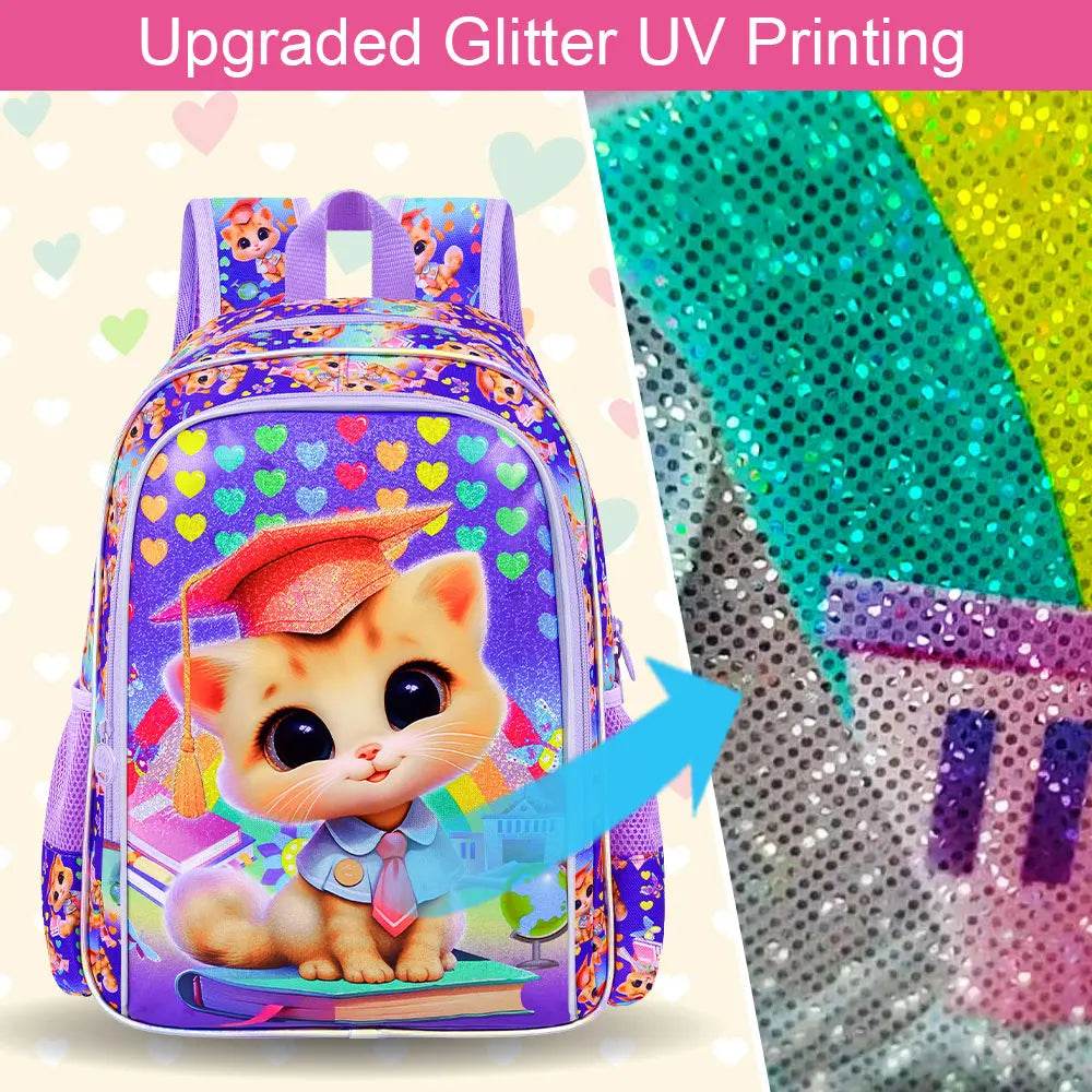 Durable Backpack Set 3 In 1 With UV Print Lunch Box And Pencil Case White Cloud Deer For Girls 7 To 13 - ToylandEU