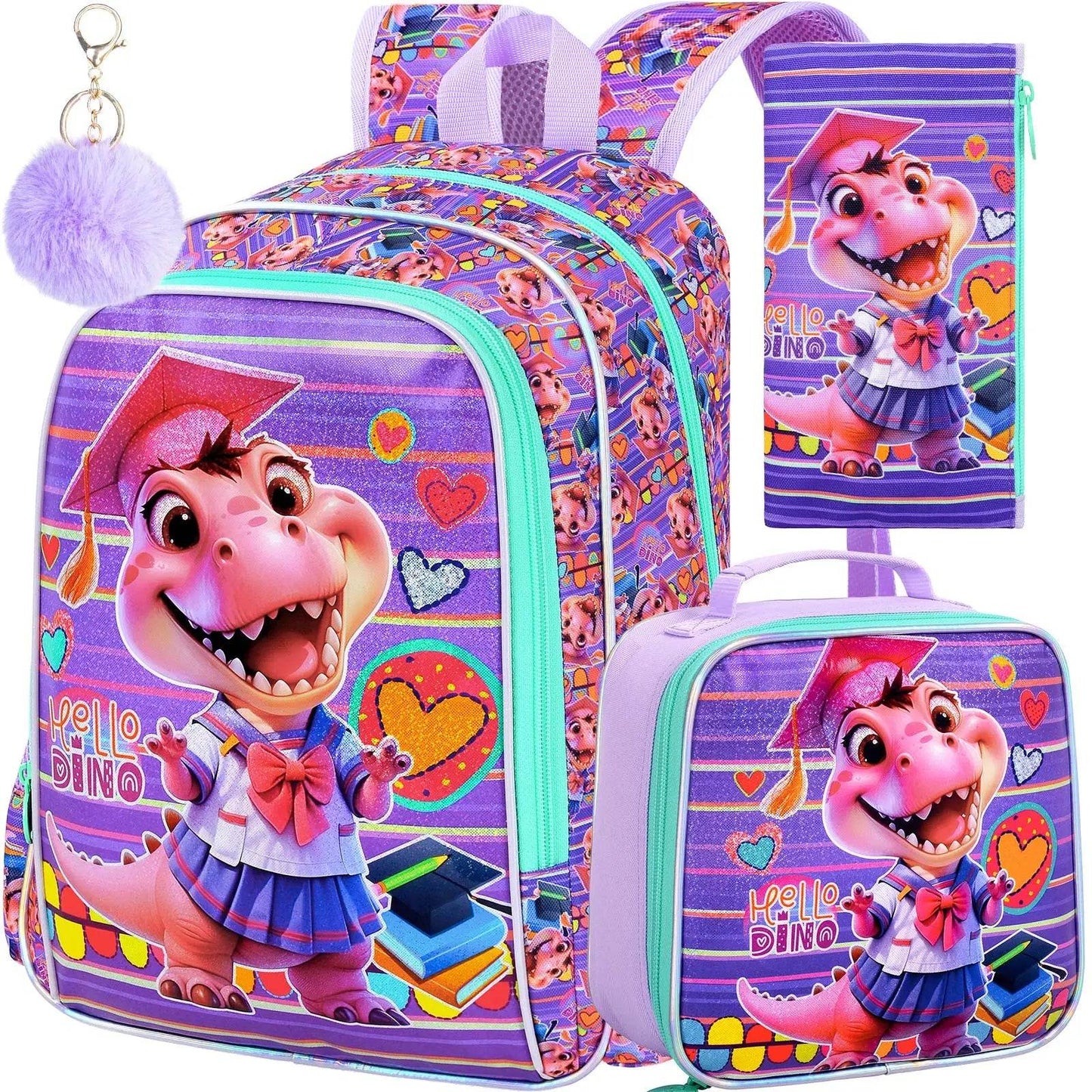 Durable Backpack Set 3 In 1 With UV Print Lunch Box And Pencil Case White Cloud Deer For Girls 7 To 13 - ToylandEU