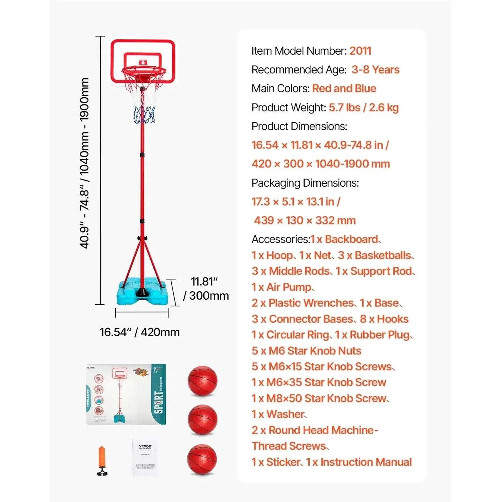  Durable Basketball Hoop Adjustable 104-190Cm Toyland EU -  ToylandEU™
