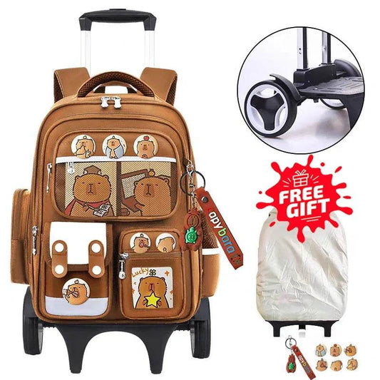 Durable Capybara Themed Rolling Backpack For School Kids With Luggage Wheels And Telescopic Handle - ToylandEU