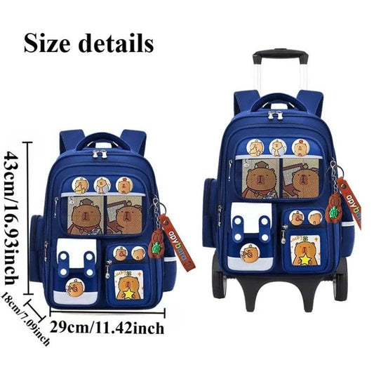 Durable Capybara Themed Rolling Backpack For School Kids With Luggage Wheels And Telescopic Handle - ToylandEU