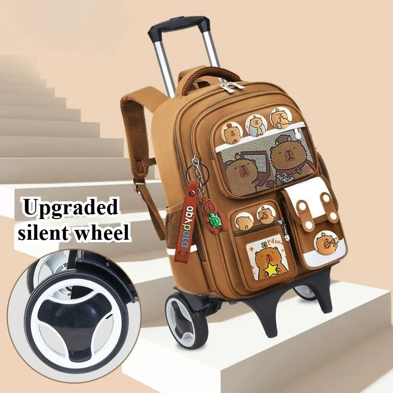 Durable Capybara Themed Rolling Backpack For School Kids With Luggage Wheels And Telescopic Handle - ToylandEU
