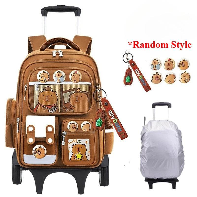 Durable Capybara Themed Rolling Backpack For School Kids With Luggage Wheels And Telescopic Handle - ToylandEU