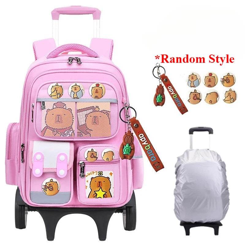 Durable Capybara Themed Rolling Backpack For School Kids With Luggage Wheels And Telescopic Handle - ToylandEU
