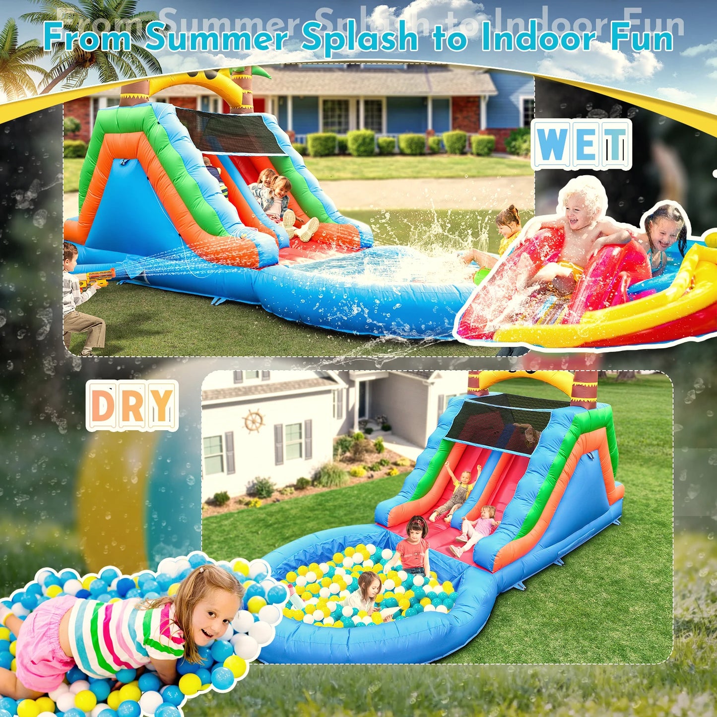 Durable Commercial Inflatable Water Slide With 950W Blower